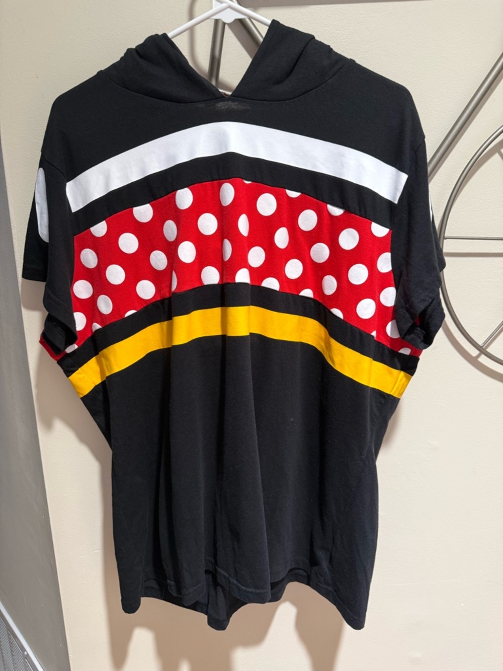 Disney Store Black Minnie Hoodie Top with Red Polka Dot & Yellow Stripe Ears XL